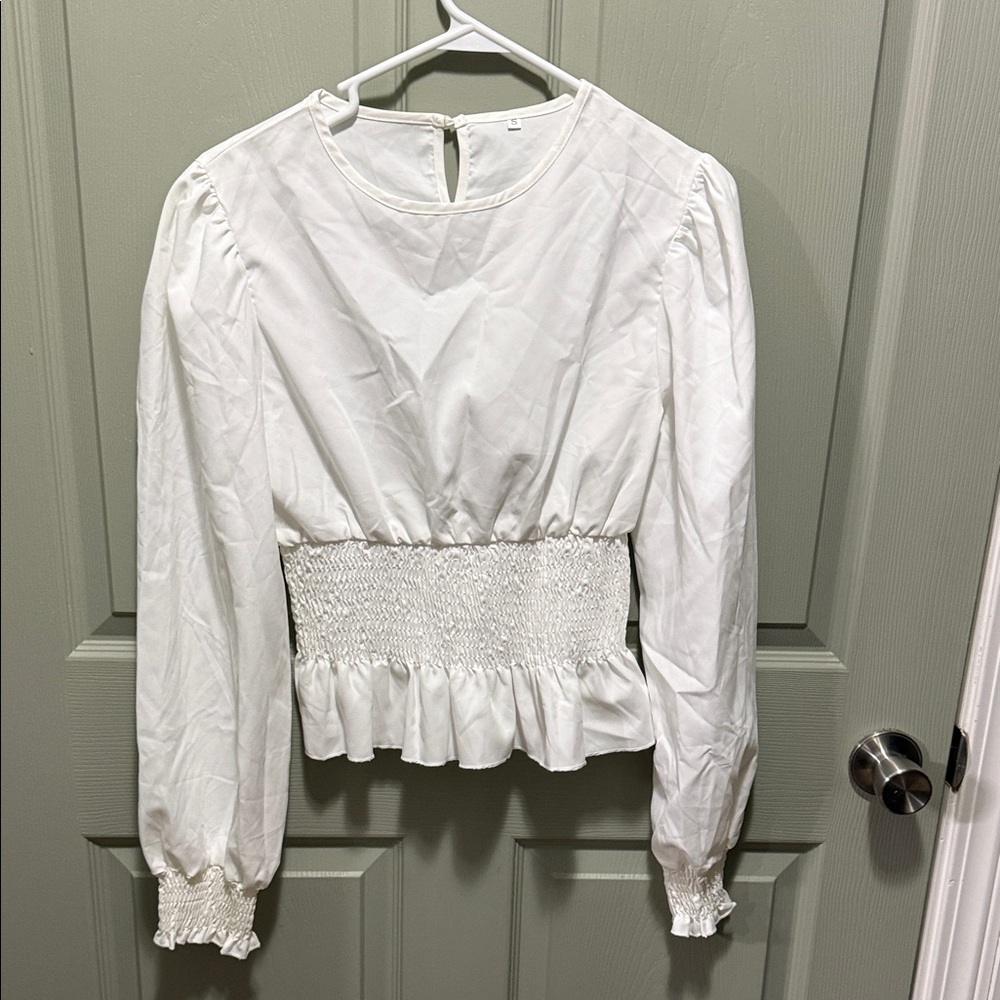 Elegant White Smocked Women's Top